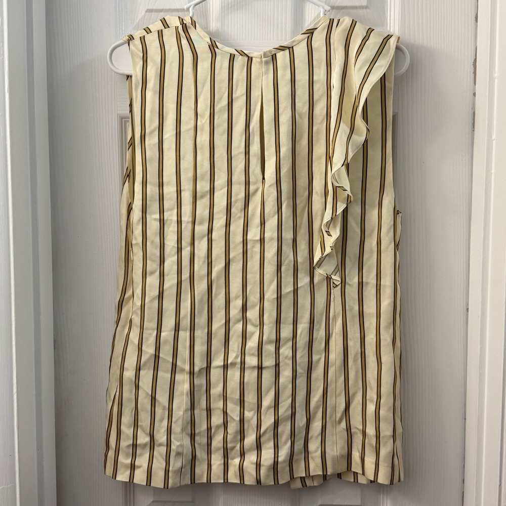 Sandro Paris Bari Striped Ruffle Sleeveless Top Vanilla Tan Black Size 3 NEW - Picture 5 of 6